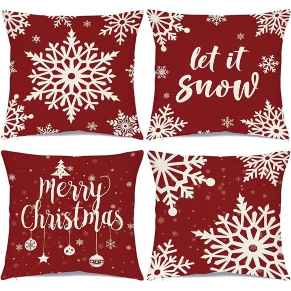 Christmas Decorations Pillow Covers Set of 4 Farmhouse Holiday Rustic Linen